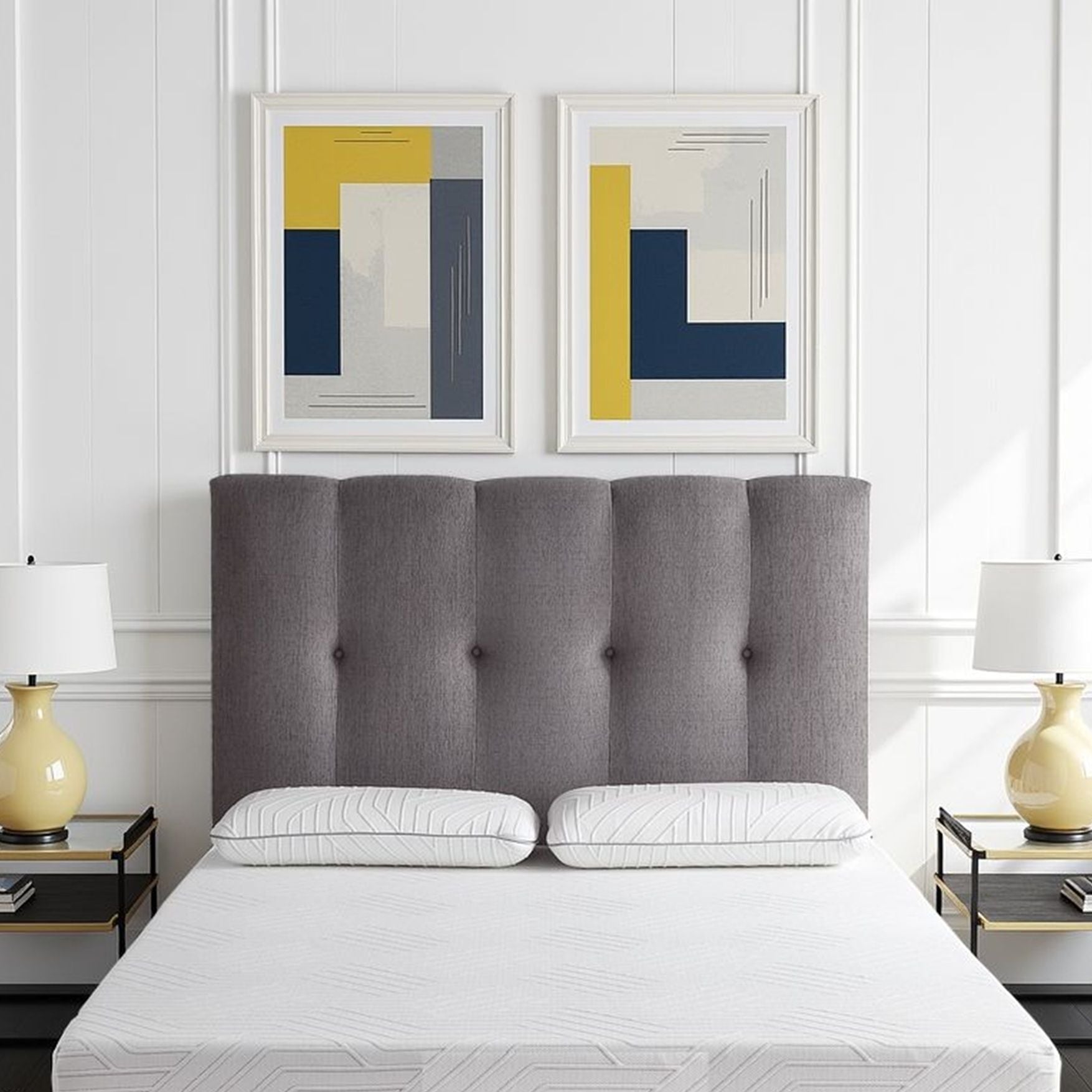 Bridgevine Home - Queen Size Tufted Upholstered Headboard With Nailhead Trim - Gray - The Sleep Loft - Online Mattress Showroom NYC