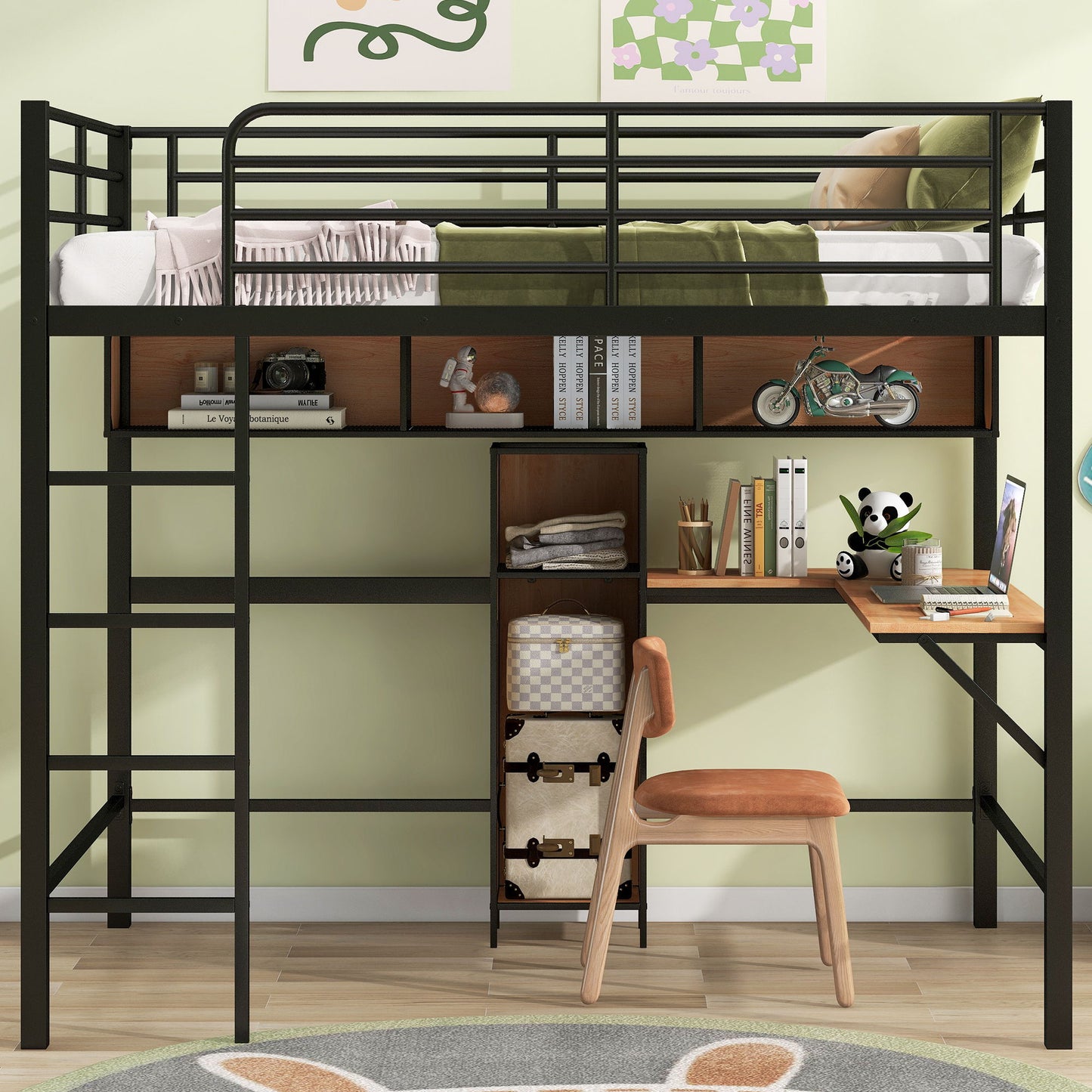 Full Size & Loft Bed With L-Shaped Desk And Shelves - Black - The Sleep Loft - Online Mattress Showroom NYC