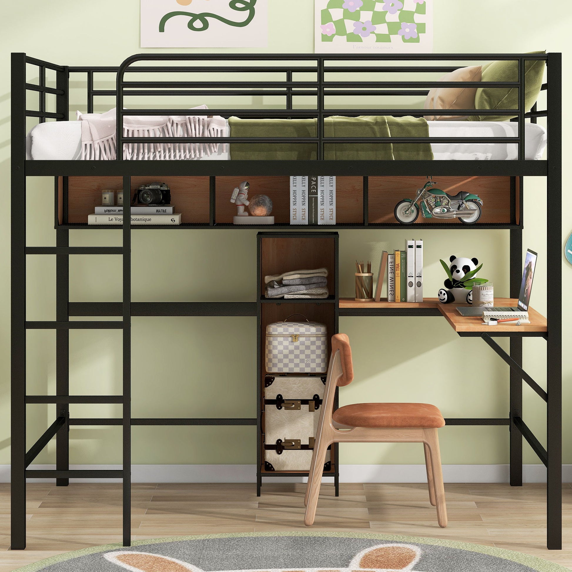 Full Size & Loft Bed With L-Shaped Desk And Shelves - Black - The Sleep Loft - Online Mattress Showroom NYC