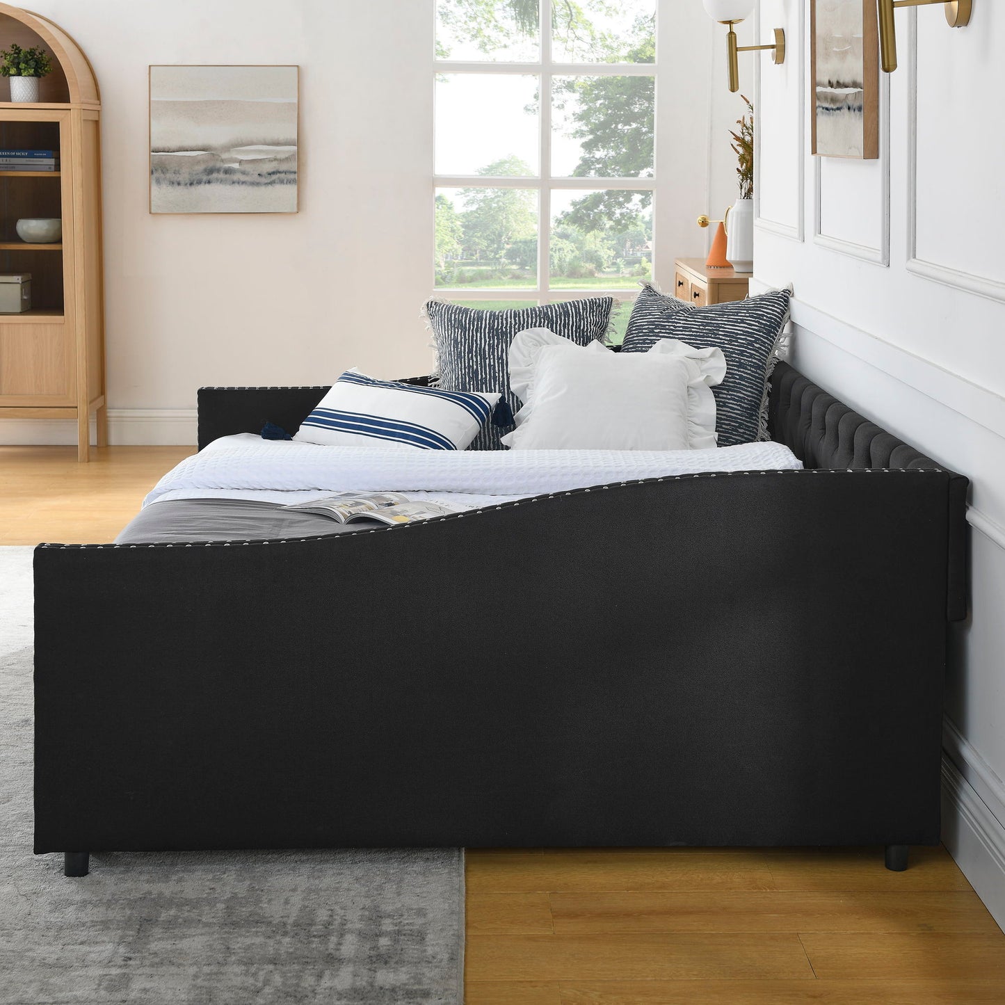 Upholstered Tufted Daybed With 2 Drawers, Waved Arms - The Sleep Loft - Online Mattress Showroom NYC