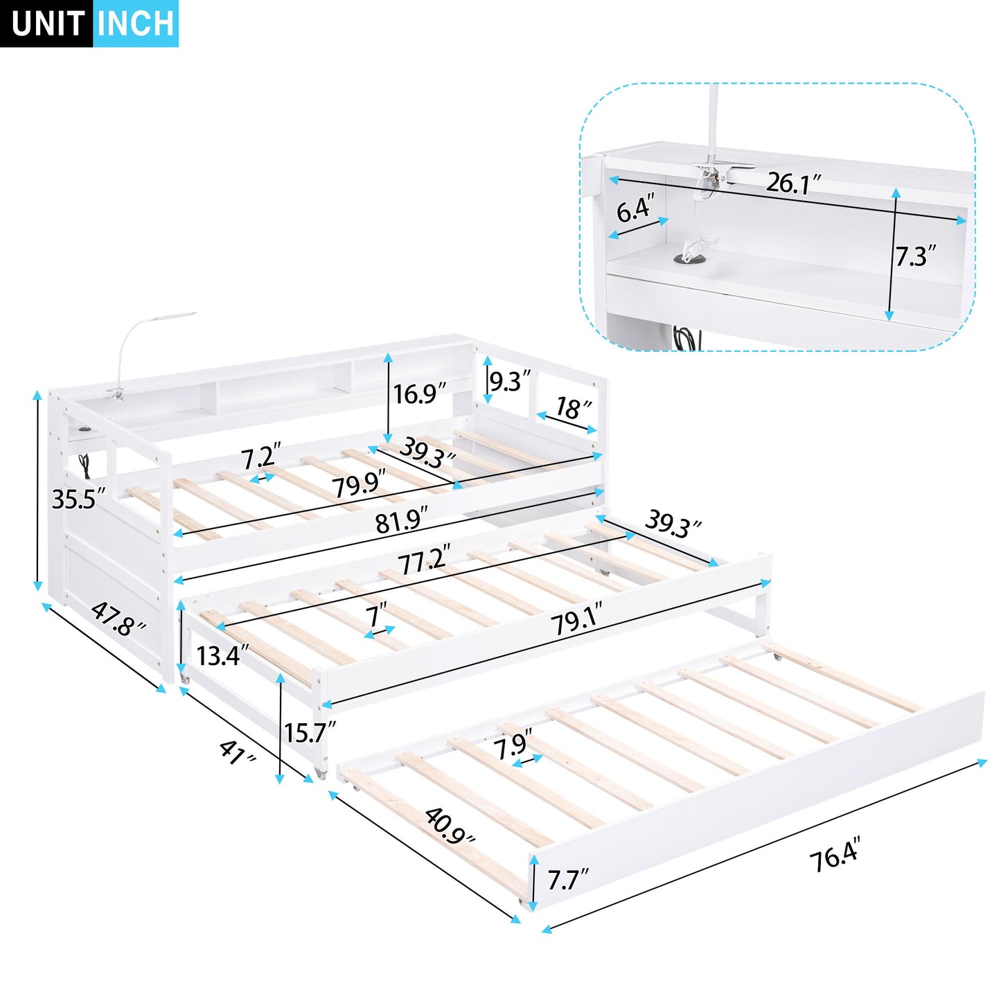 Daybed With 2 Trundles, 3 Storage Cubbies, Built In USB Charging Light - The Sleep Loft - Online Mattress Showroom NYC
