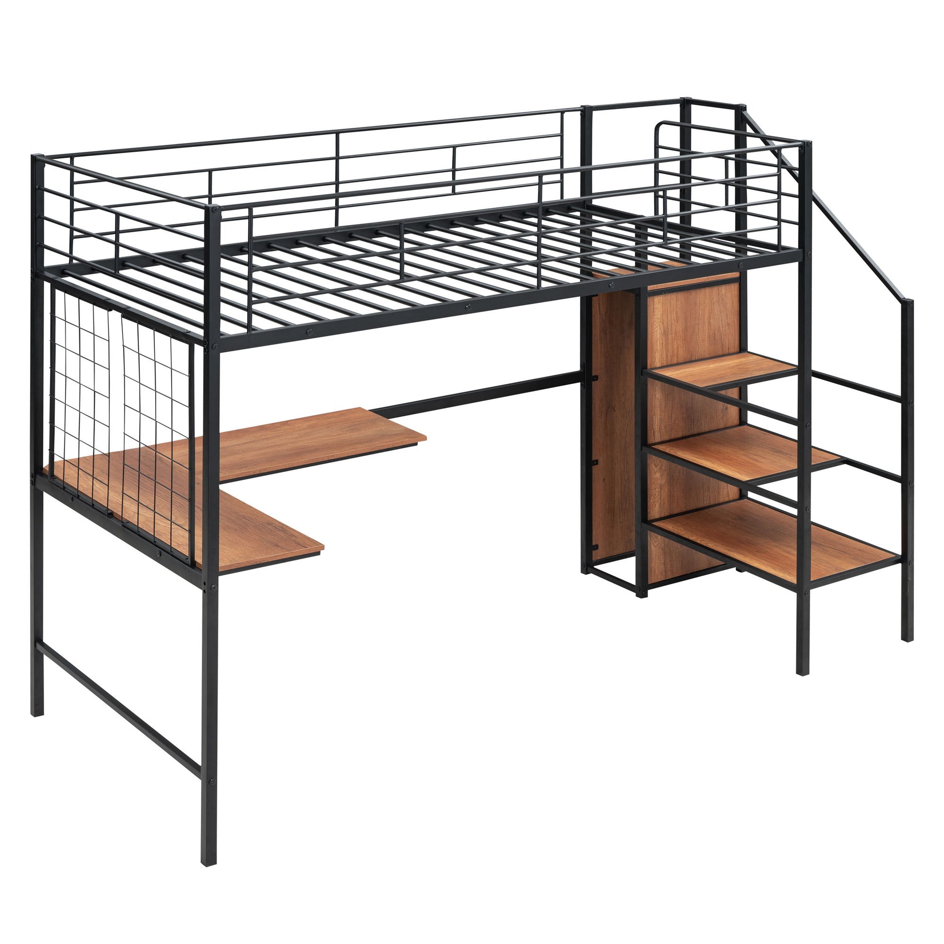 Loft Bed With Desk And Grid, Stylish Frame With Lateral Storage Ladder And Wardrobe - The Sleep Loft - Online Mattress Showroom NYC