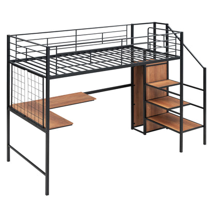 Loft Bed With Desk And Grid, Stylish Frame With Lateral Storage Ladder And Wardrobe - The Sleep Loft - Online Mattress Showroom NYC