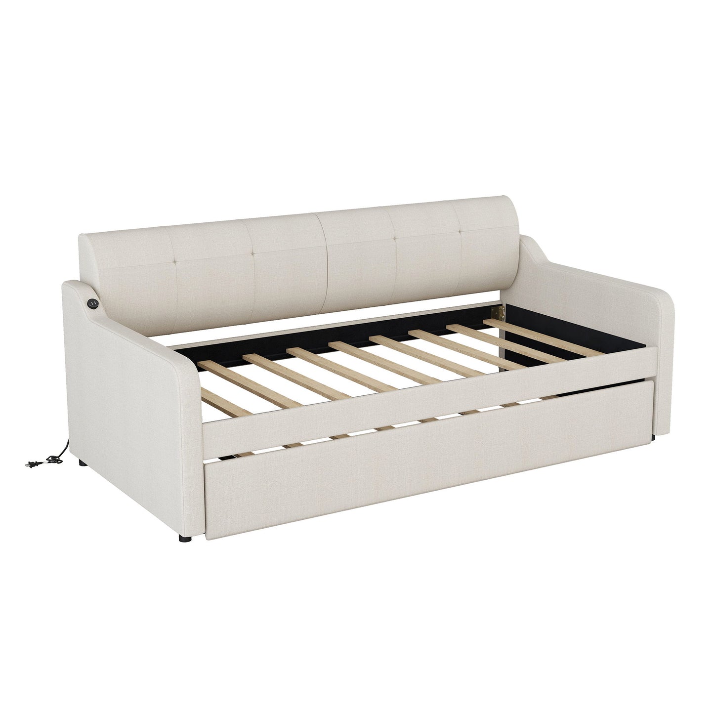 Upholstered Daybed With Trundle And USB Charging - The Sleep Loft - Online Mattress Showroom NYC