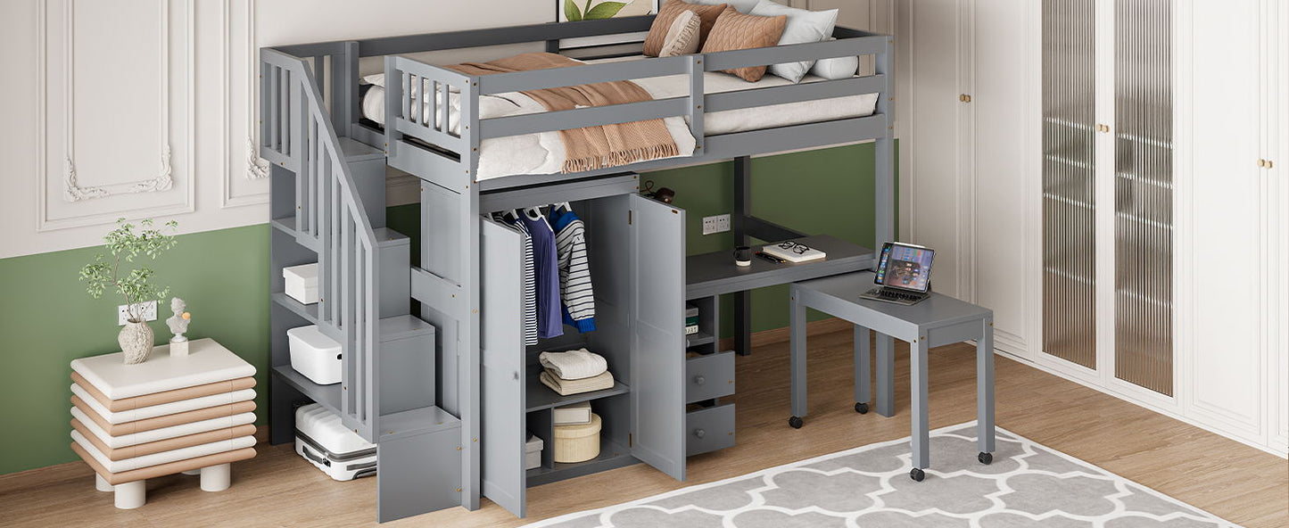 Loft Bed With Stairs, Bookshelf, Drawers, Desk & Wardrobe, Space Saving Multifunctional Furniture - The Sleep Loft - Online Mattress Showroom NYC