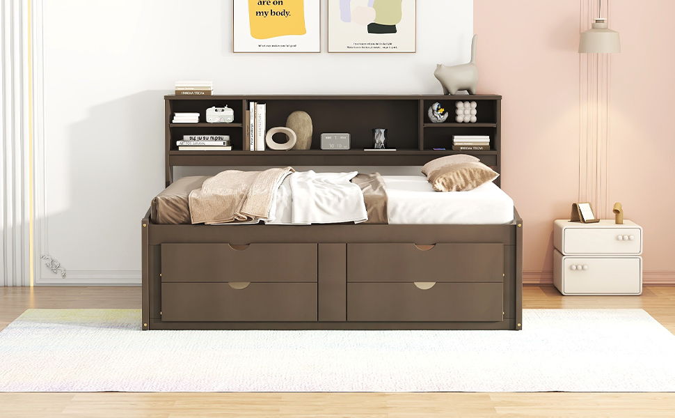 Daybed With 2 Bedside Cabinets, Upper Shelves And 4 Drawers - The Sleep Loft - Online Mattress Showroom NYC