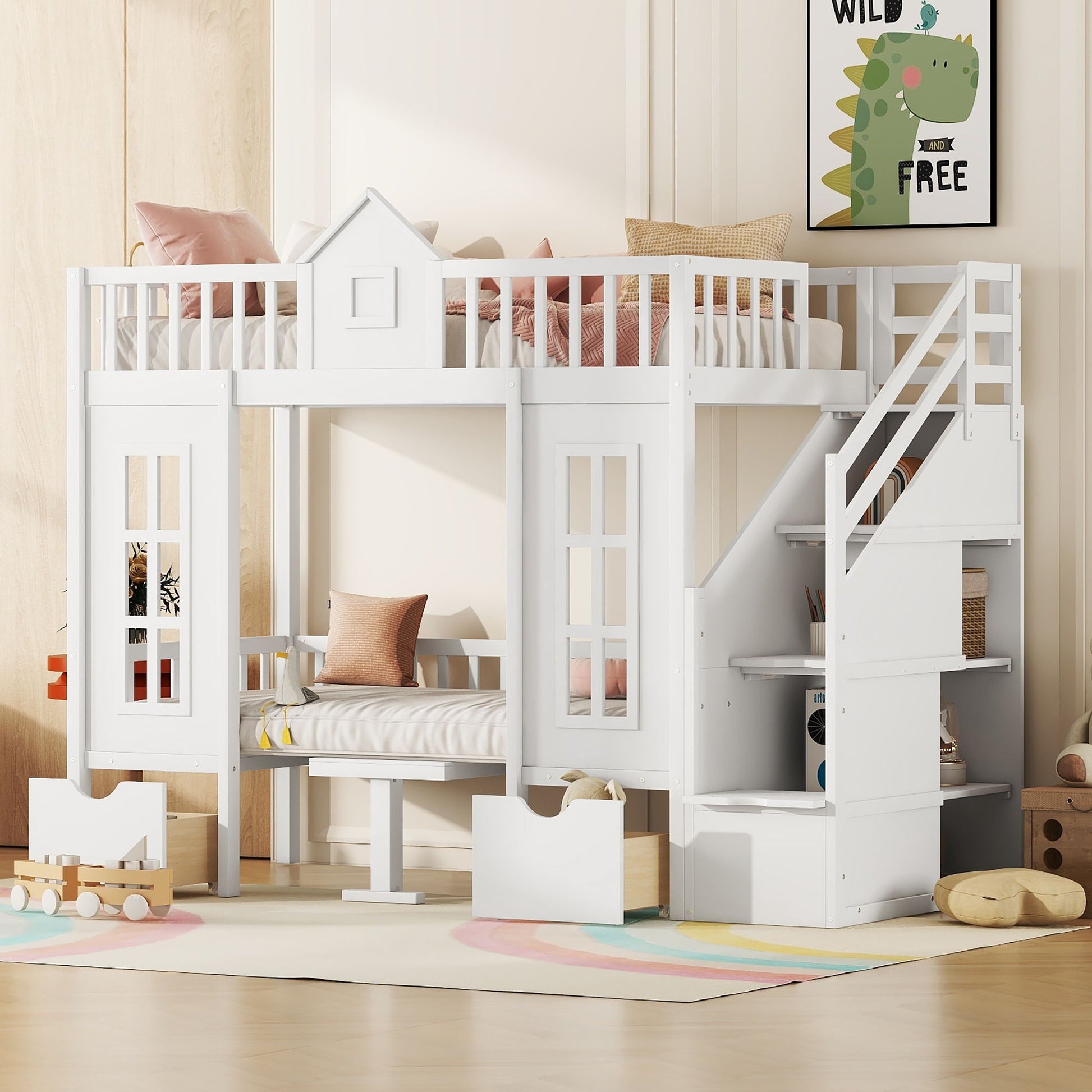 Twin Over Twin Bunk Bed With Changeable Table, Bunk Bed Turn Into Upper Bed And Down Desk - The Sleep Loft - Online Mattress Showroom NYC