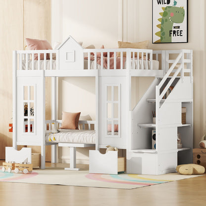 Twin Over Twin Bunk Bed With Changeable Table, Bunk Bed Turn Into Upper Bed And Down Desk - The Sleep Loft - Online Mattress Showroom NYC