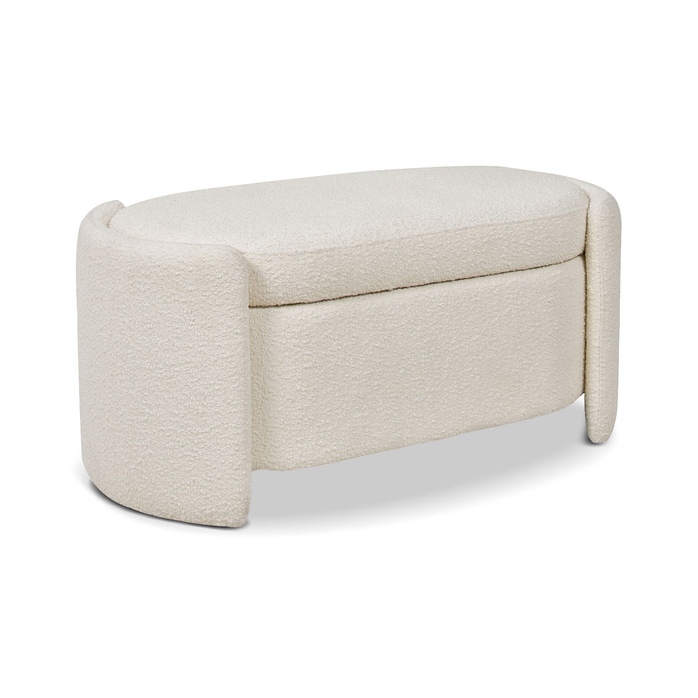 Fuji - Oval Storage Bench, Upholstered - Ivory White - The Sleep Loft - Online Mattress Showroom NYC