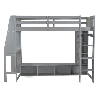 Gaming Loft Bed With Desk, Multi Storage Shelves, LED Lighting, And Hanging Clothes Rack - The Sleep Loft - Online Mattress Showroom NYC