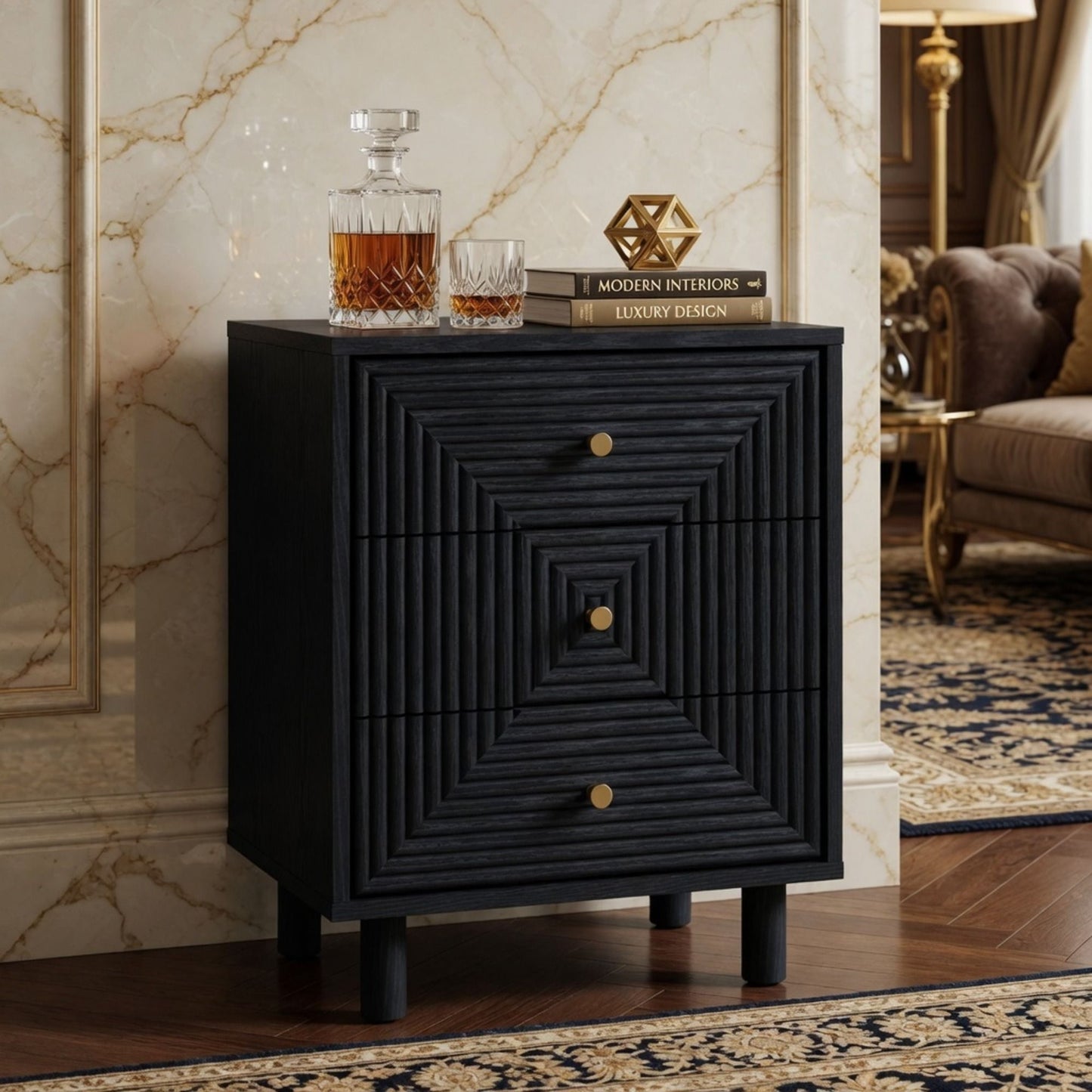 3 Drawer Nightstand - Black - Wood