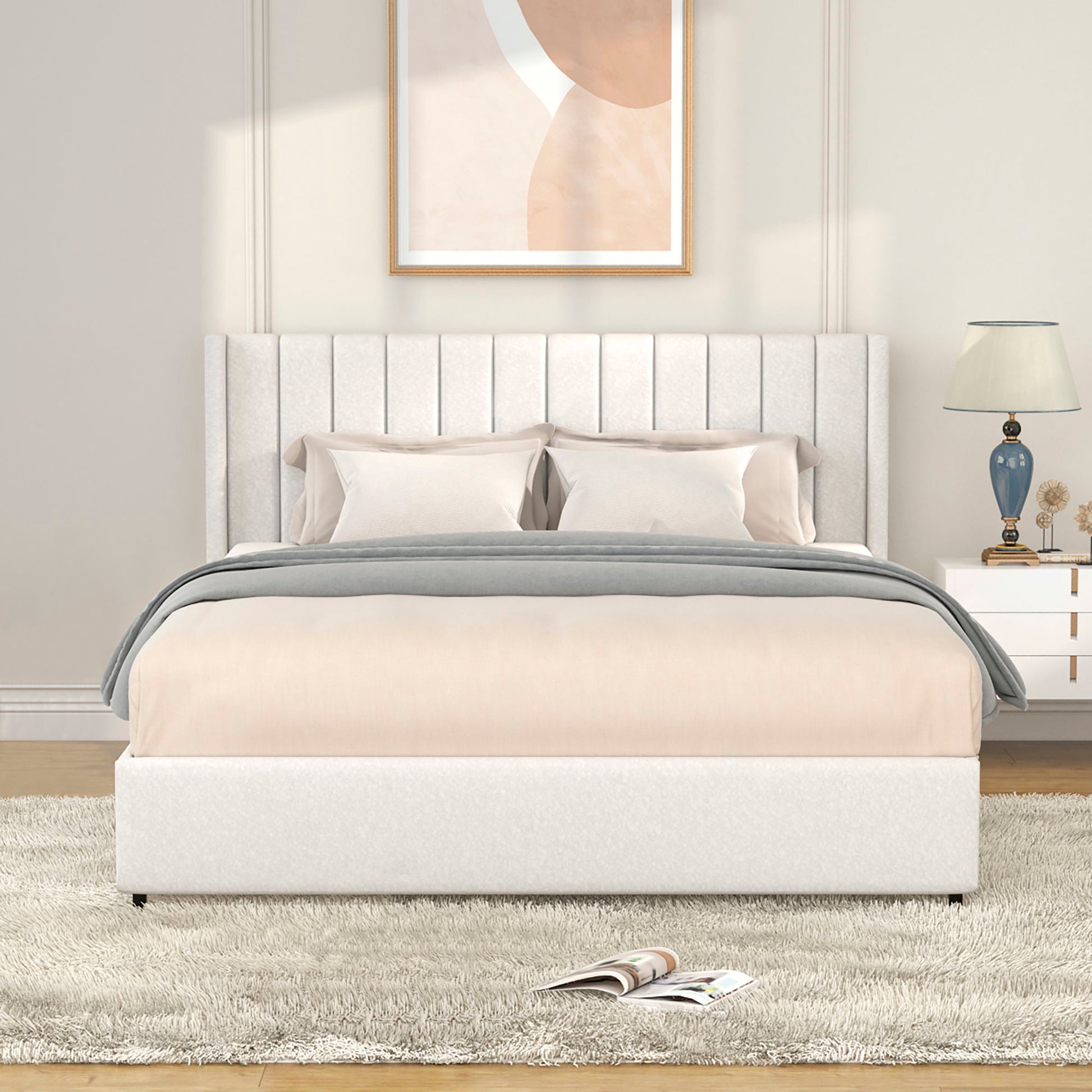 Anda - Boucle Upholstered Platform Bed With Patented Drawers Storage - Ivory - The Sleep Loft - Online Mattress Showroom NYC