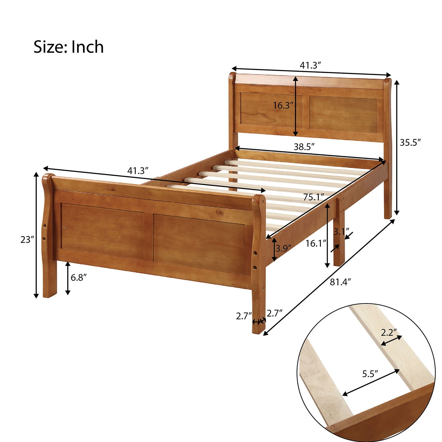 Platform Bed Frame Mattress Foundation Sleigh Bed With Headboard / Footboard / Wood Slat Suppor - The Sleep Loft - Online Mattress Showroom NYC