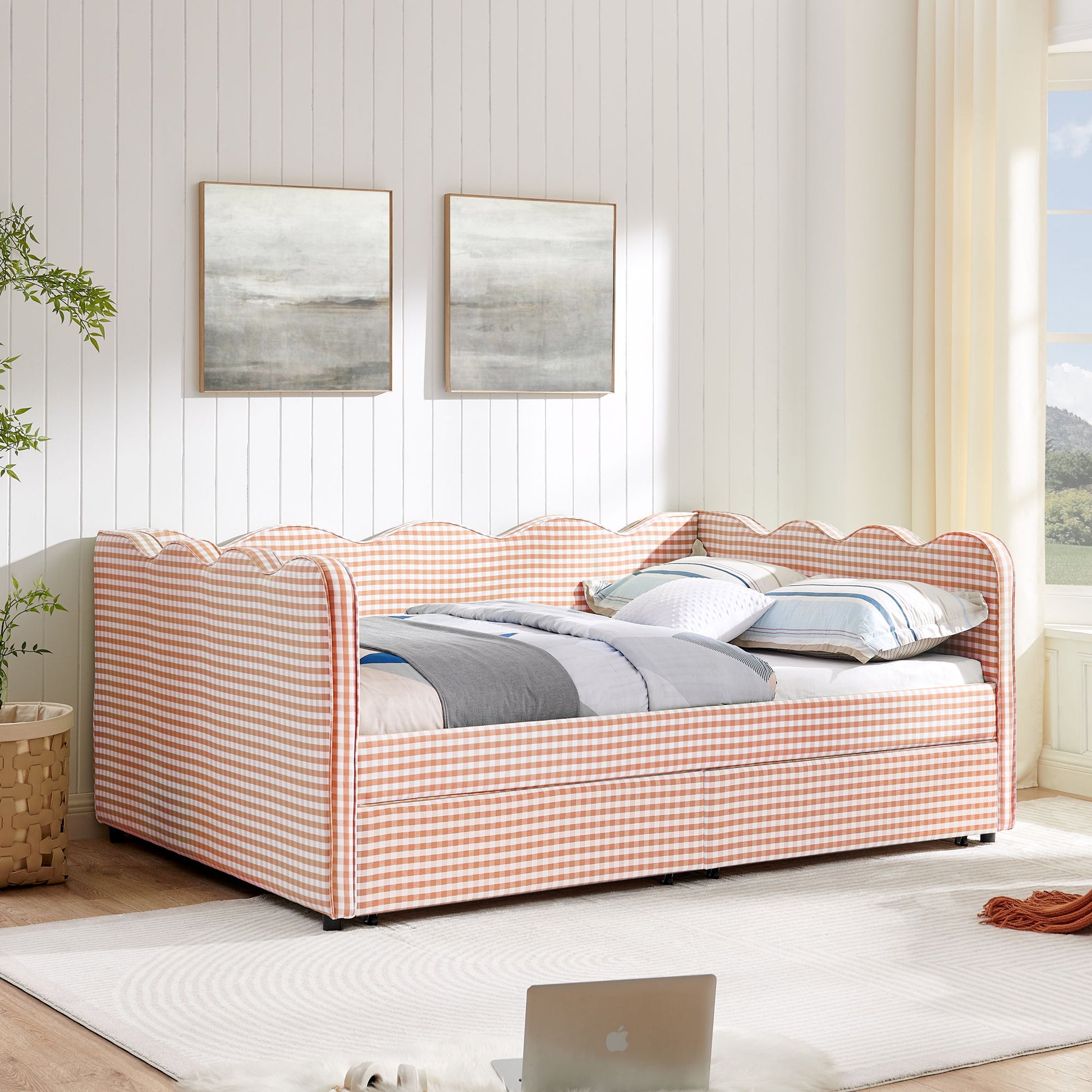 Gingham Daybed With USB Charging Port, Wave-Shaped Design - The Sleep Loft - Online Mattress Showroom NYC