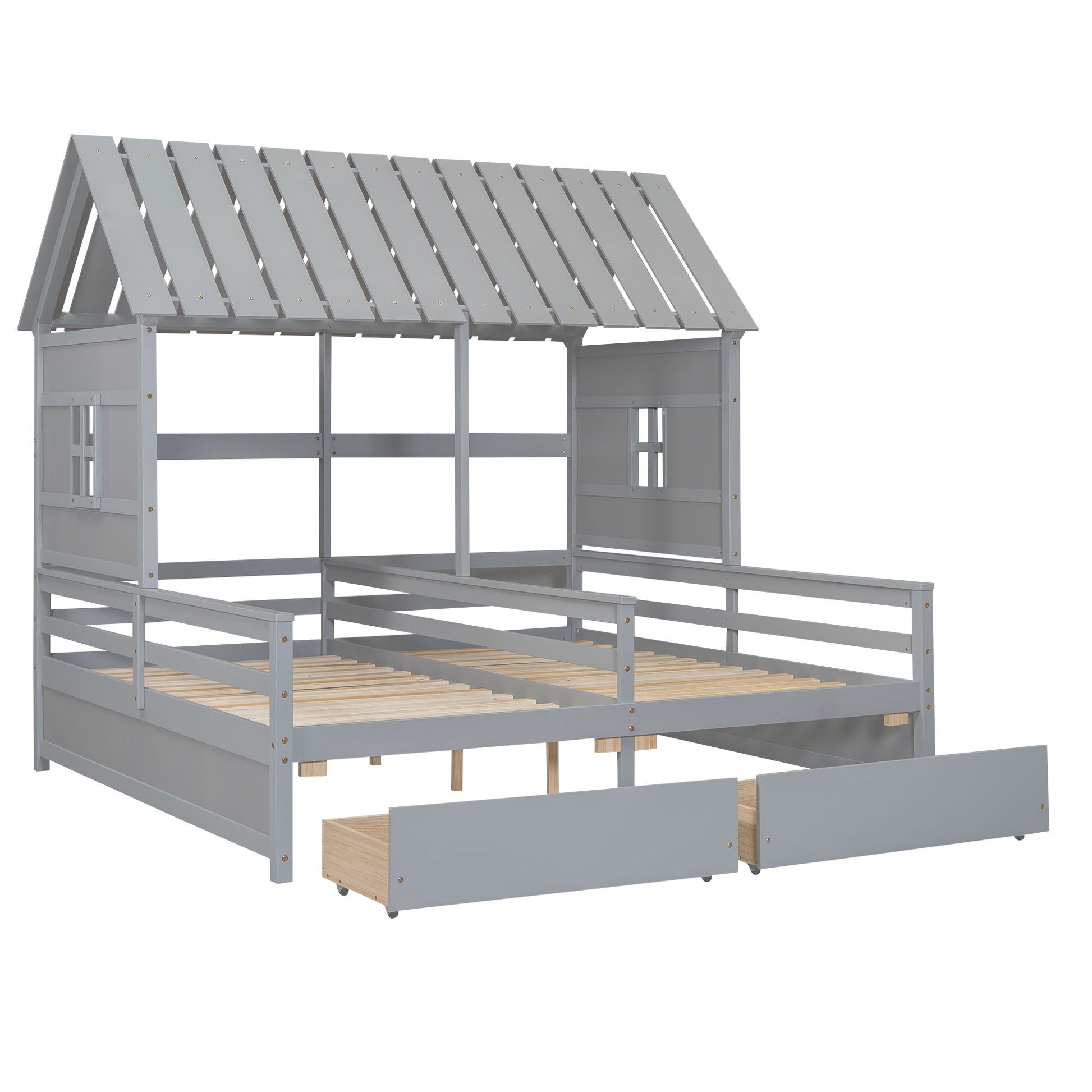 House Platform Beds With 2 Drawers, Side By Side Design - The Sleep Loft - Online Mattress Showroom NYC