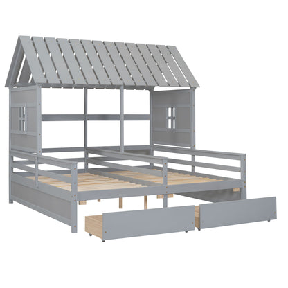 House Platform Beds With 2 Drawers, Side By Side Design - The Sleep Loft - Online Mattress Showroom NYC