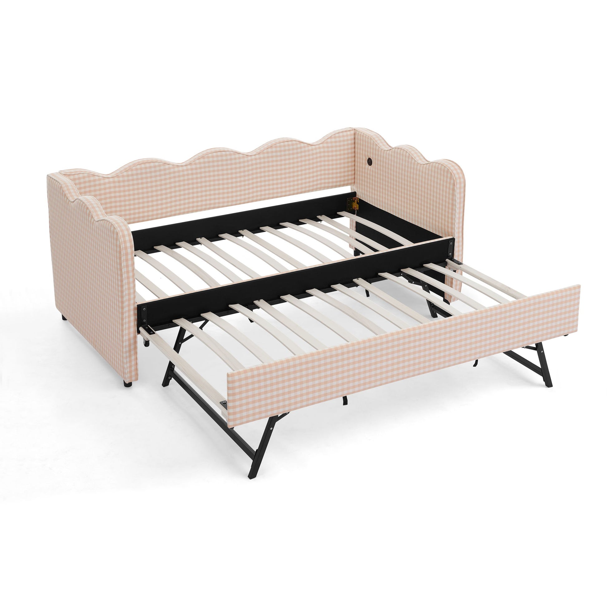 Gingham Daybed With USB Charging Port, Wave Shaped Design - The Sleep Loft - Online Mattress Showroom NYC