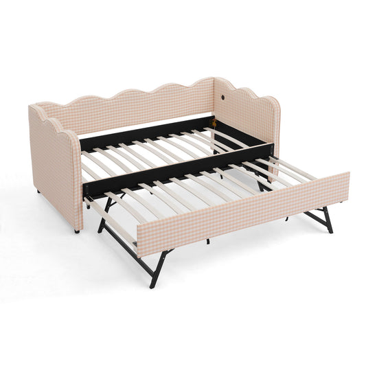 Gingham Daybed With USB Charging Port, Wave Shaped Design - The Sleep Loft - Online Mattress Showroom NYC