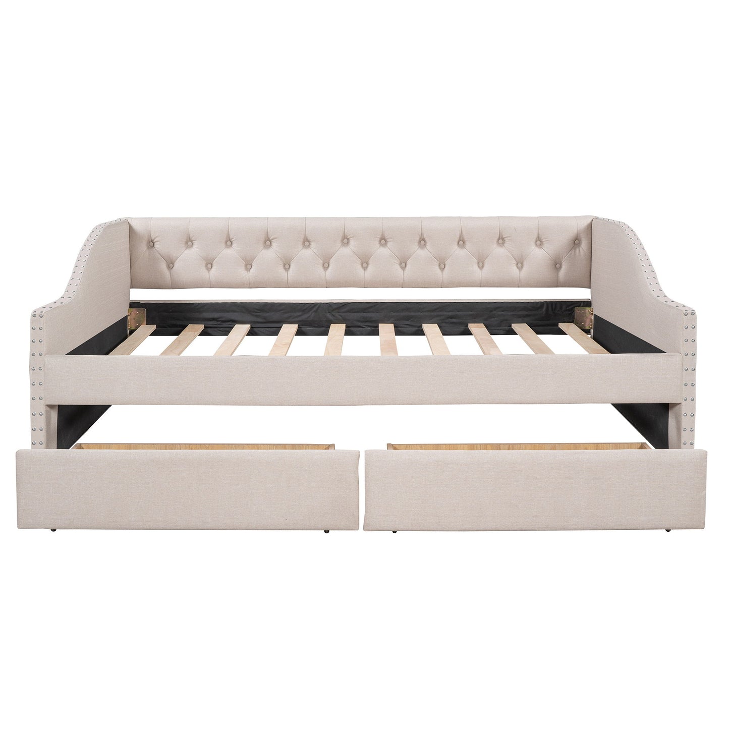 Upholstered Daybed With Two Drawers, Wood Slat Support - The Sleep Loft - Online Mattress Showroom NYC