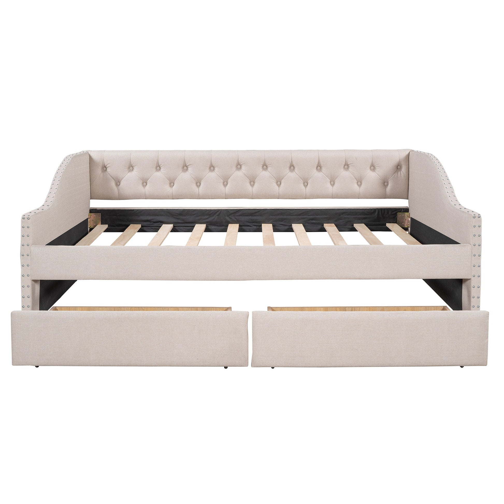 Upholstered Daybed With Two Drawers, Wood Slat Support - The Sleep Loft - Online Mattress Showroom NYC