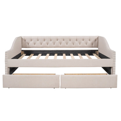 Upholstered Daybed With Two Drawers, Wood Slat Support - The Sleep Loft - Online Mattress Showroom NYC