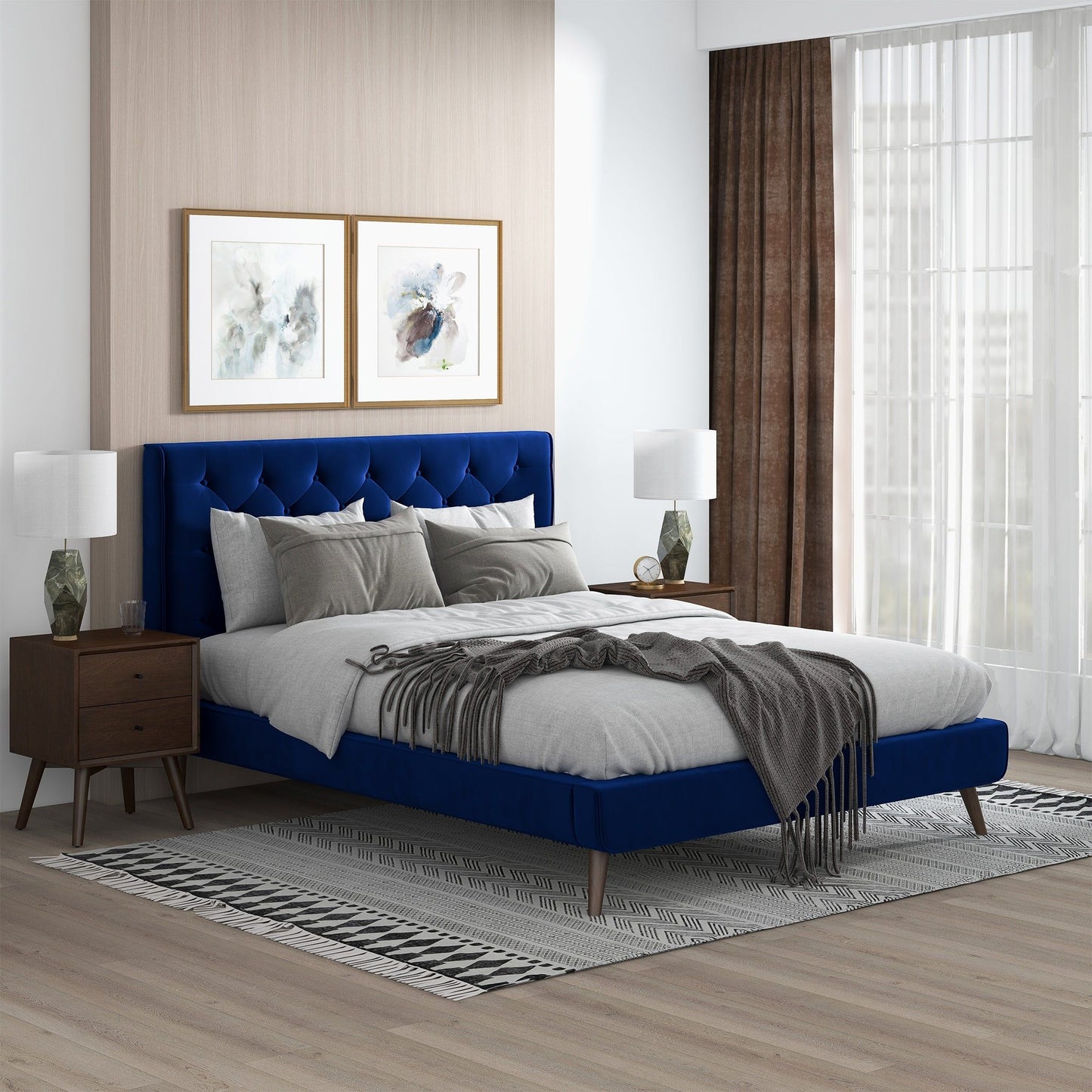 Dillon - Mid-Century Velvet Platform Bed - The Sleep Loft - Online Mattress Showroom NYC