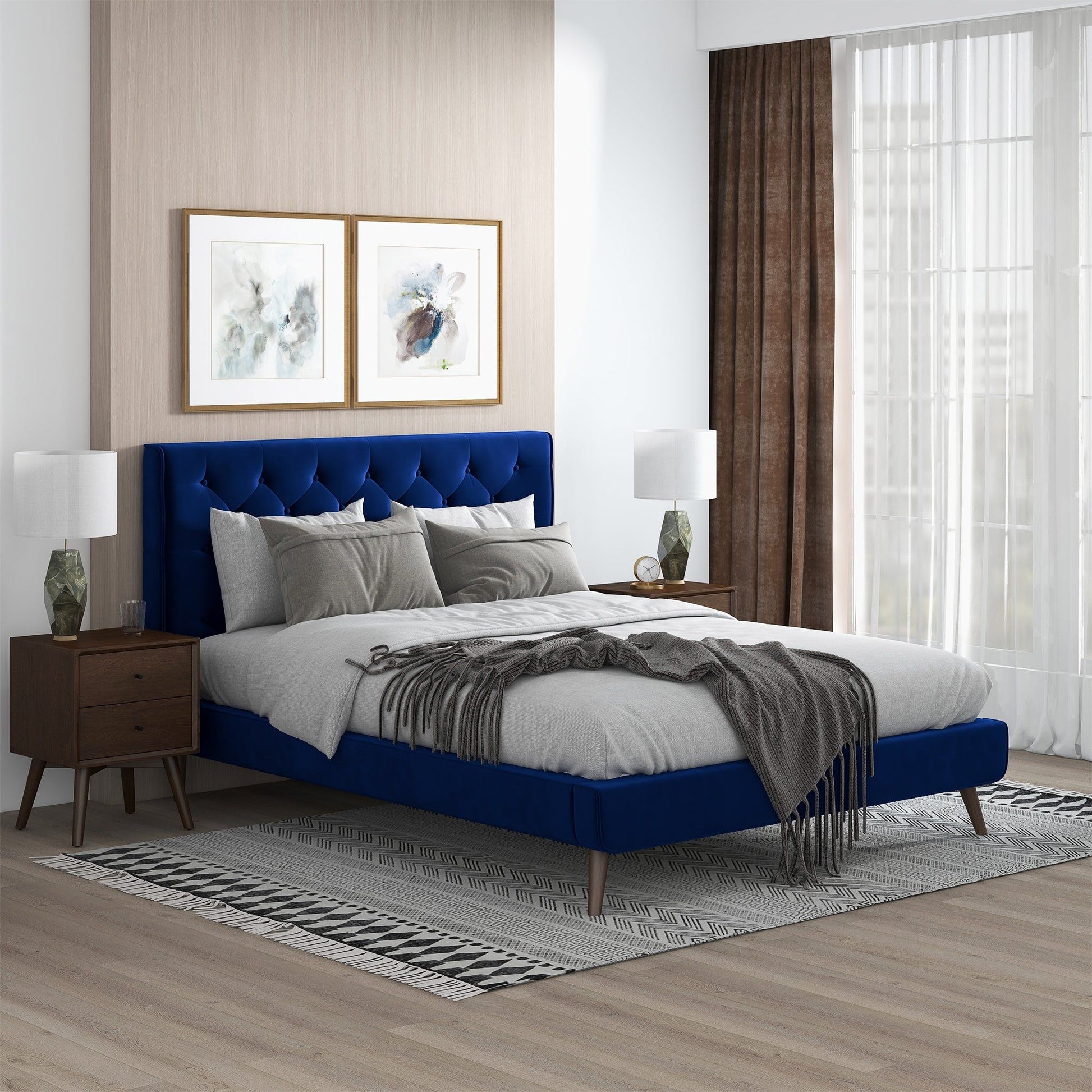 Dillon - Mid-Century Velvet Platform Bed - The Sleep Loft - Online Mattress Showroom NYC