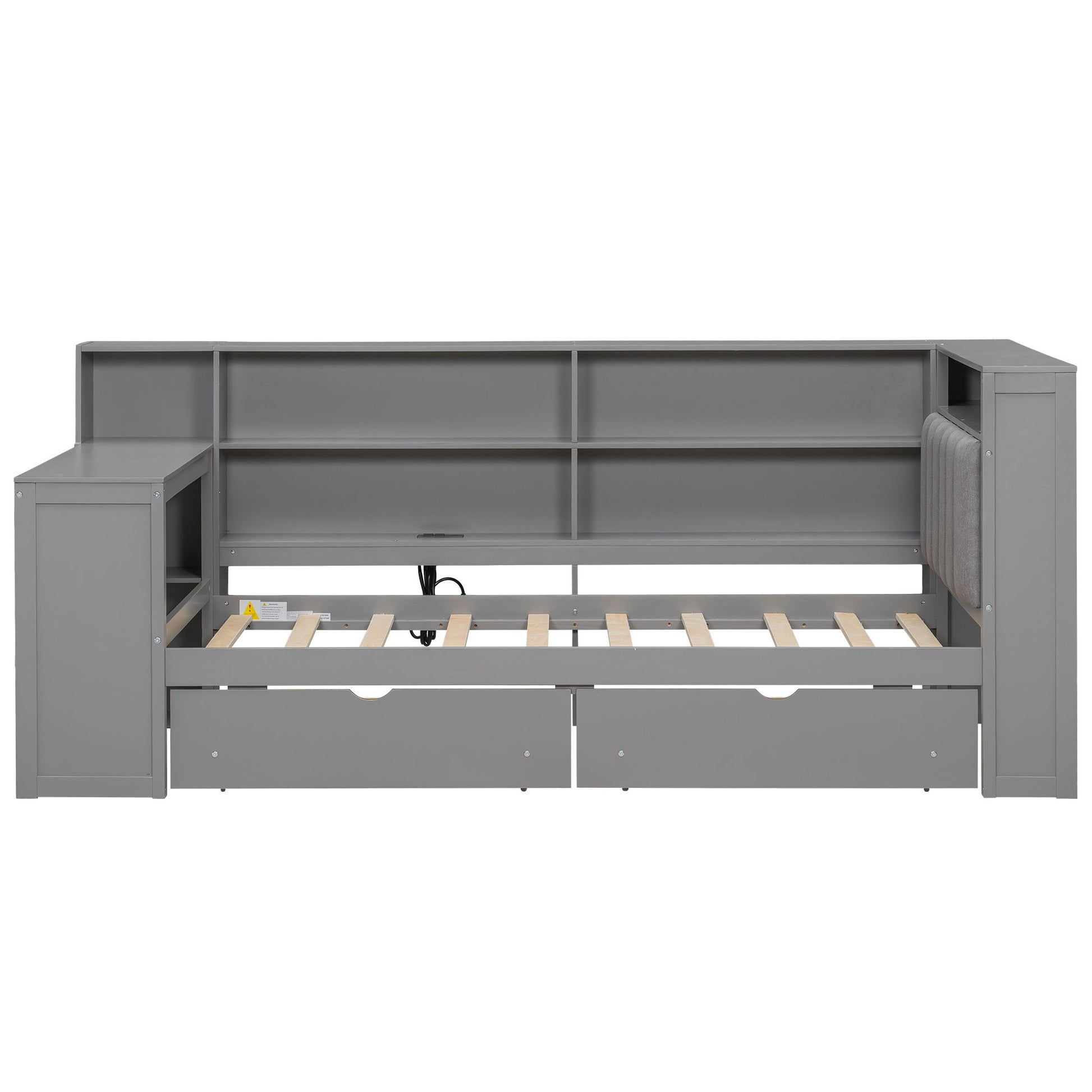 Platform Bed With Upholstered Headboard, Storage Shelves, Drawers, Charging Station, LED Lighting, Built In Desk - The Sleep Loft - Online Mattress Showroom NYC