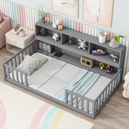 Floor Bed With Bedside Bookcase, Shelves, Guardrails - The Sleep Loft - Online Mattress Showroom NYC