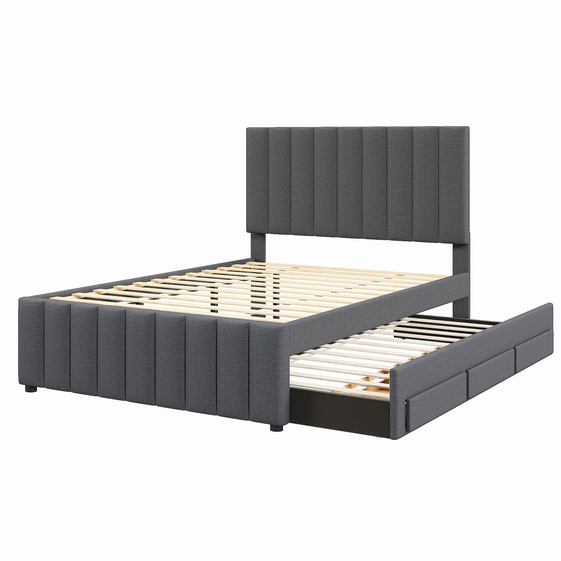 Upholstered Platform Bed With Twin Size Trundle And 3 Drawers - The Sleep Loft - Online Mattress Showroom NYC