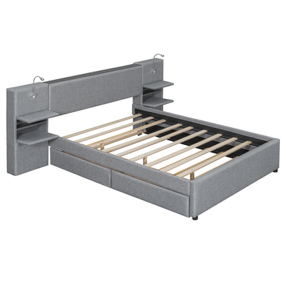Upholstered Platform Bed With Reading Lights, Drawers, Trundle And Shelves - The Sleep Loft - Online Mattress Showroom NYC