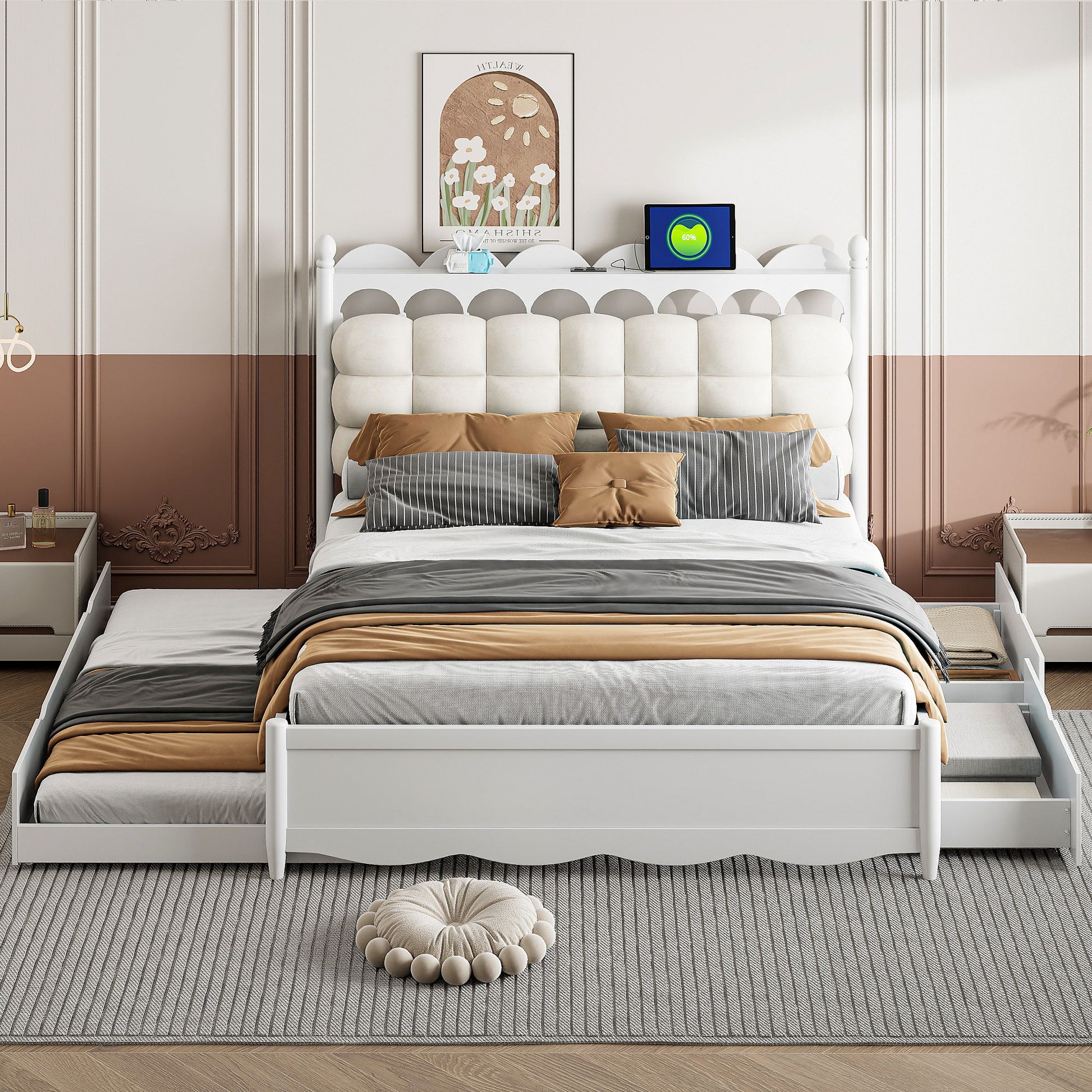 Storage Platform Bed, With 2 Big Drawers, Trundle, One Set Of Sockets & USB Ports - The Sleep Loft - Online Mattress Showroom NYC