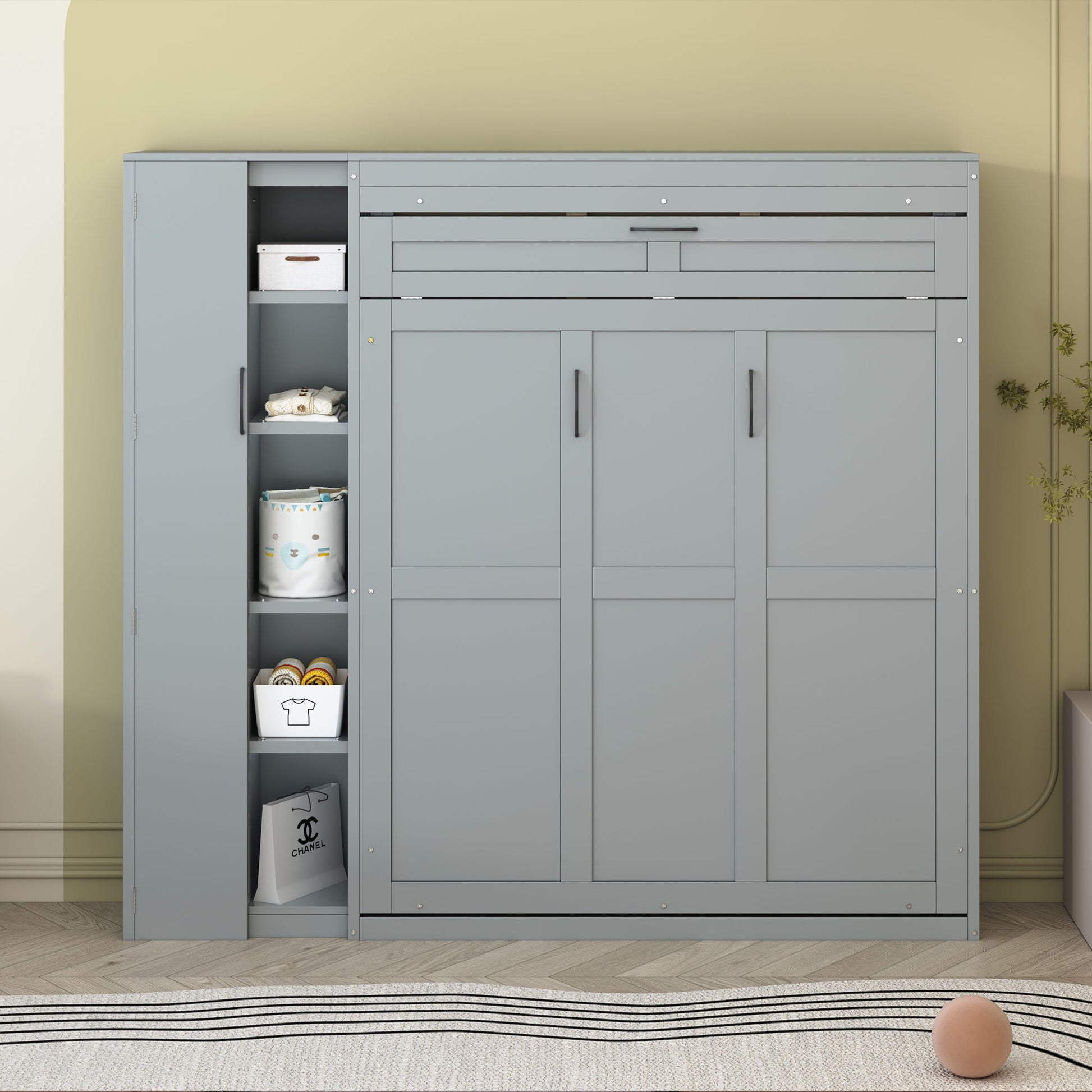 Murphy Wall Bed With Shelves, Wardrobe And LED Lights - The Sleep Loft - Online Mattress Showroom NYC