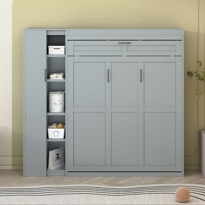 Murphy Wall Bed With Shelves, Wardrobe And LED Lights - The Sleep Loft - Online Mattress Showroom NYC