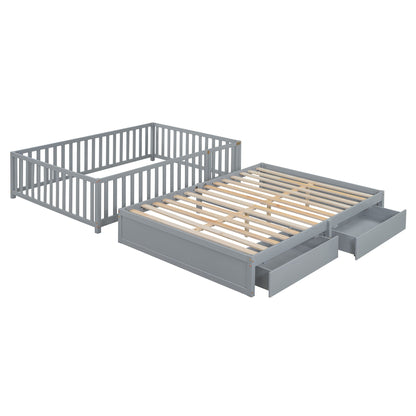 Daybed With Fence Guardrails And 2 Drawers, Split Into Independent Floor Bed & Daybed - The Sleep Loft - Online Mattress Showroom NYC