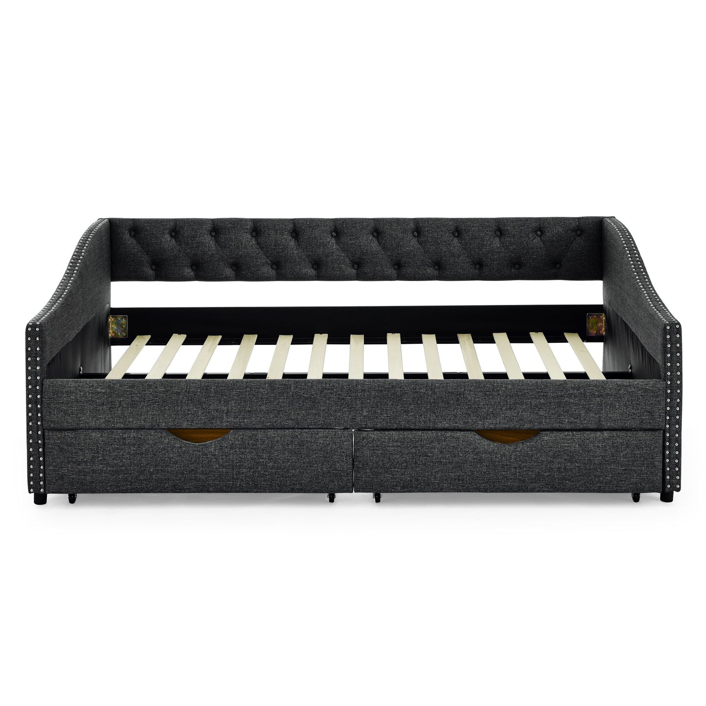 Upholstered Tufted Daybed With 2 Drawers, Waved Arms - The Sleep Loft - Online Mattress Showroom NYC