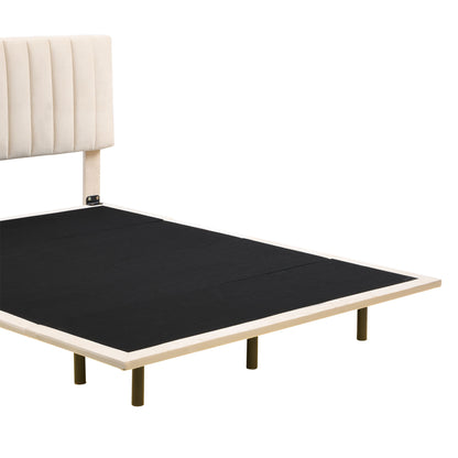 Upholstered Bed With Sensor Light And Headboard, Floating Velvet Platform Bed - The Sleep Loft - Online Mattress Showroom NYC