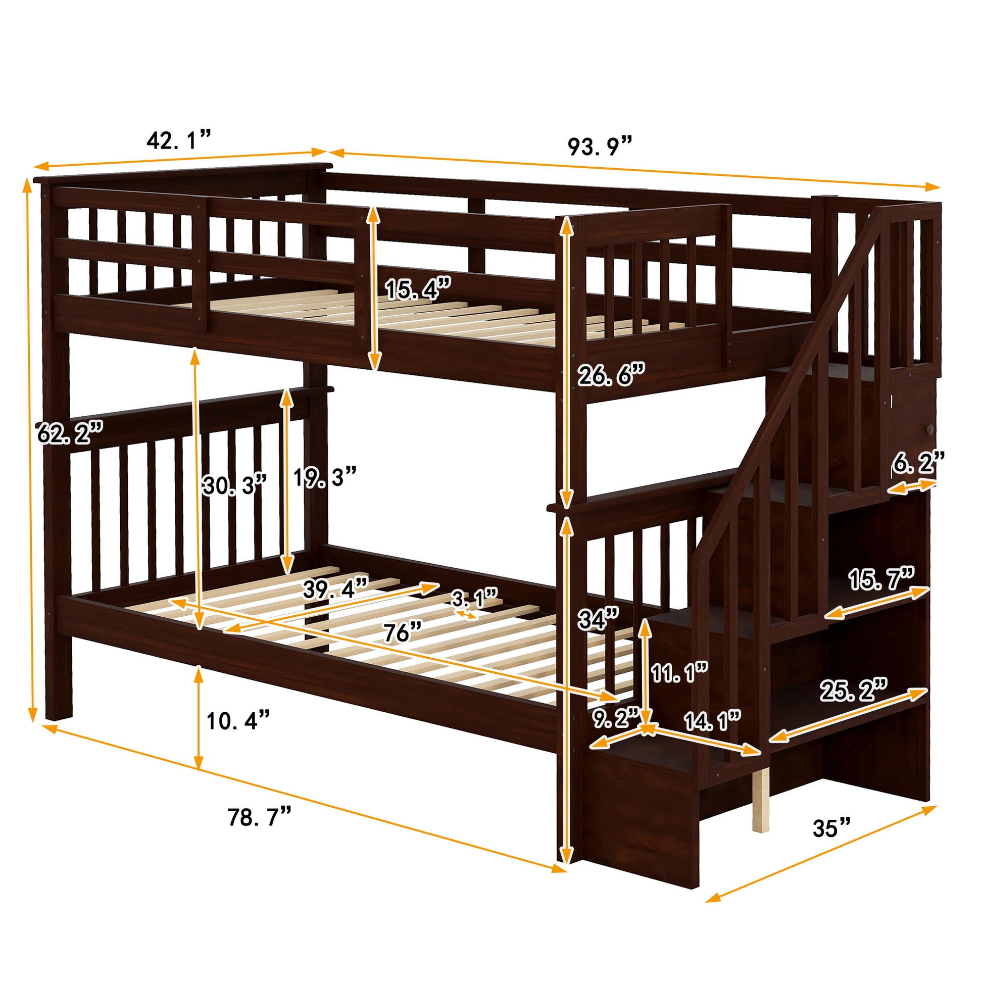 Stairway Bunk Bed With Storage And Guard Rail For Bedroom - The Sleep Loft - Online Mattress Showroom NYC