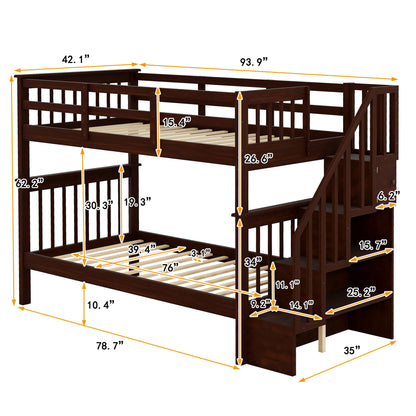 Stairway Bunk Bed With Storage And Guard Rail For Bedroom - The Sleep Loft - Online Mattress Showroom NYC