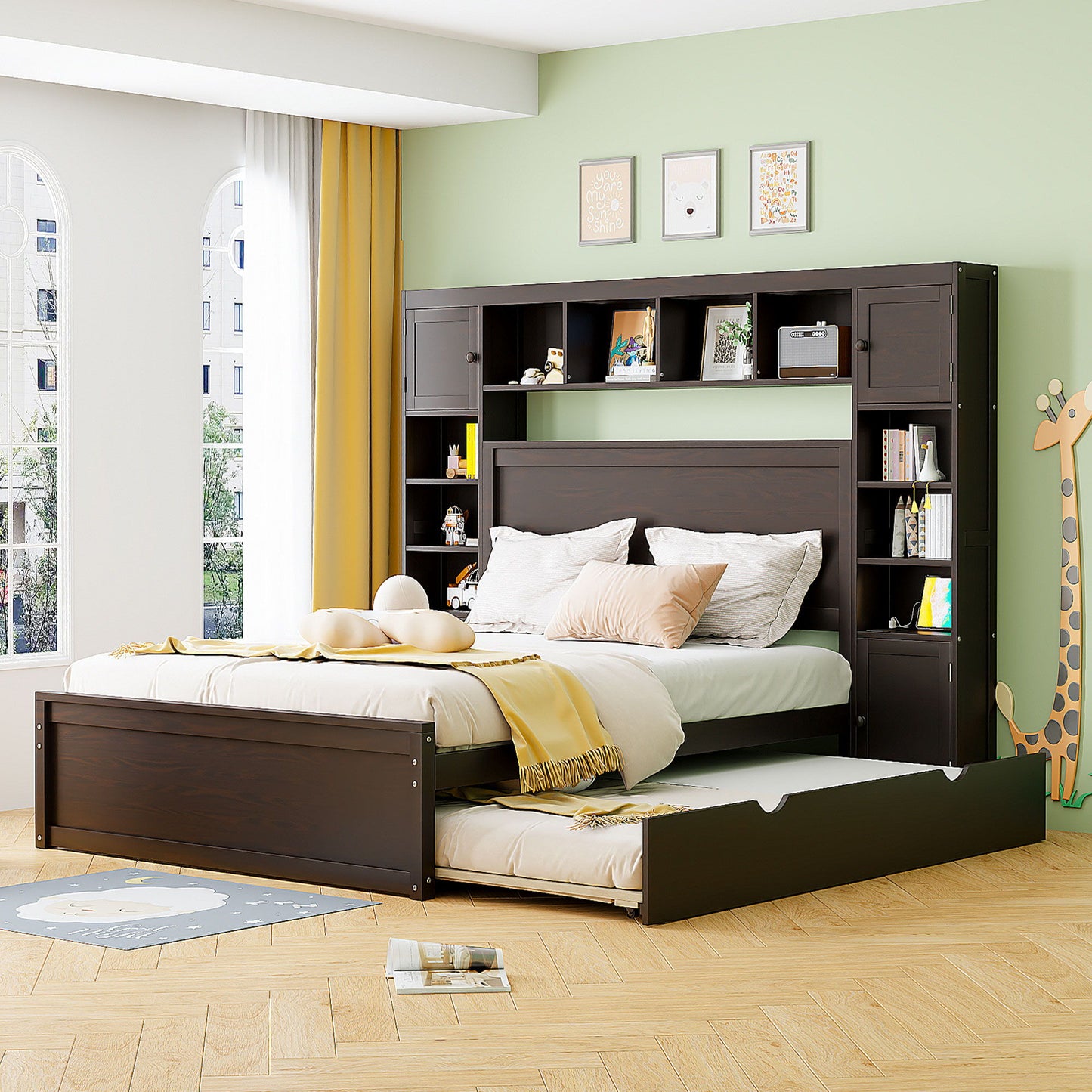 Bed With All In One Cabinet, Shelf And Sockets, Twin Long Trundle - The Sleep Loft - Online Mattress Showroom NYC