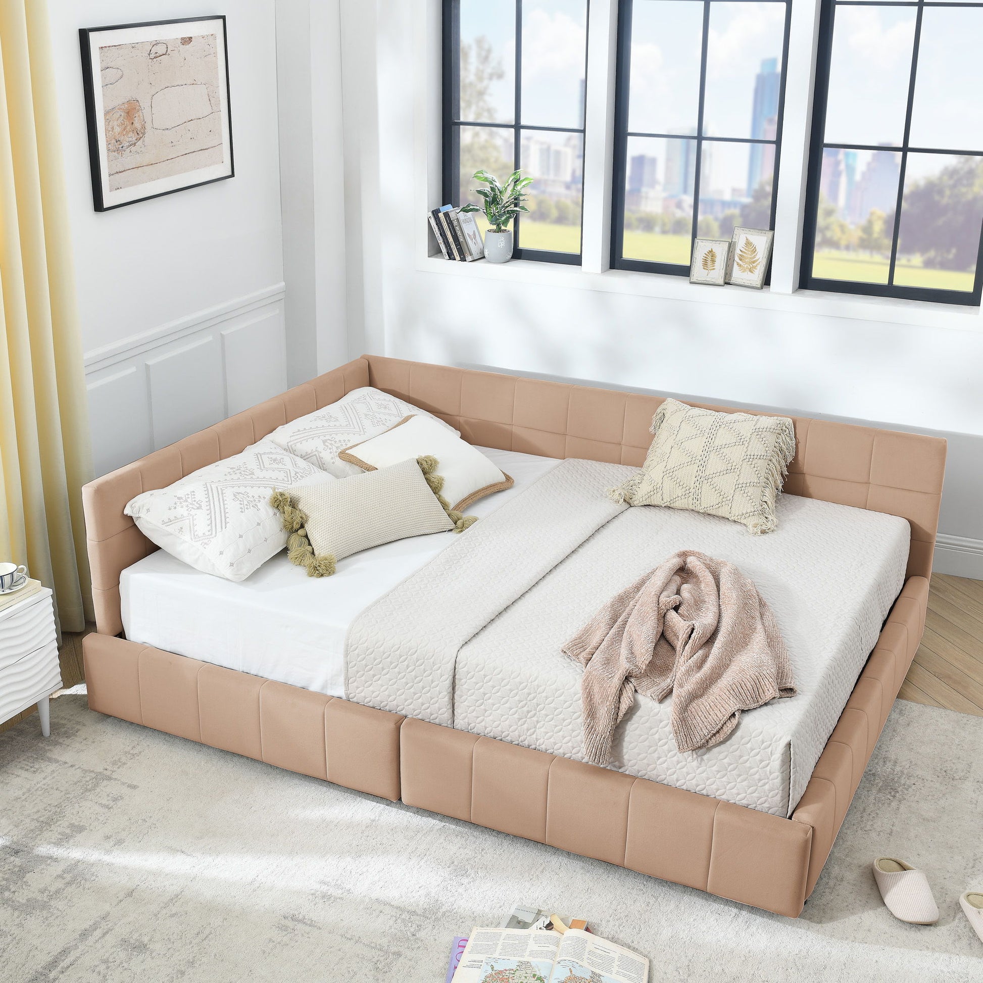 Mid-Century Storage Upholstered Tufted Bed Frame With Backrest And Armrests - The Sleep Loft - Online Mattress Showroom NYC
