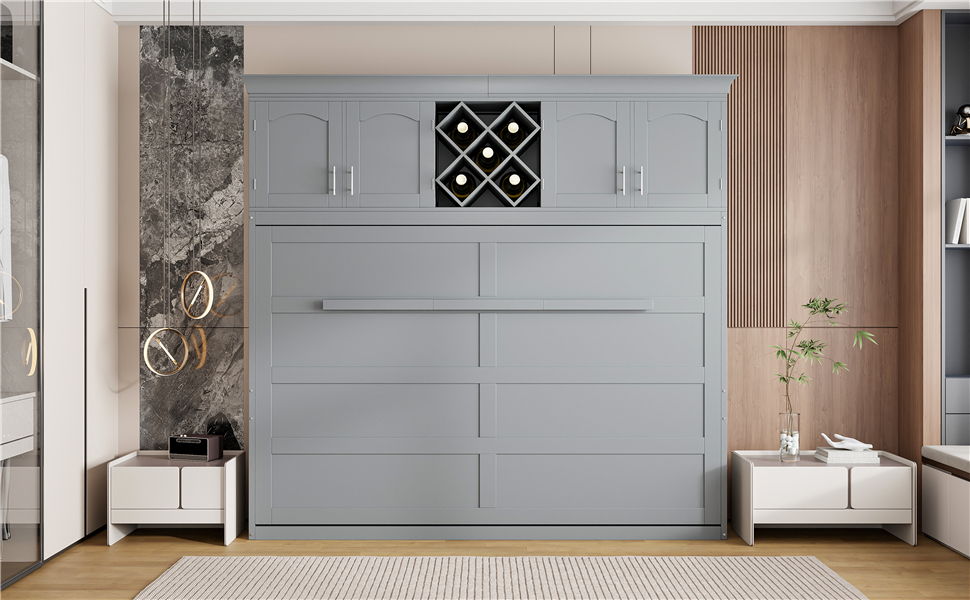 Murphy Wall Bed With Top Cabinets & Wine Rack - The Sleep Loft - Online Mattress Showroom NYC