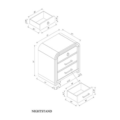 Malco - Nightstand With Spacious Drawer And Gold Metal Fluted Detailing - Black White - The Sleep Loft - Online Mattress Showroom NYC