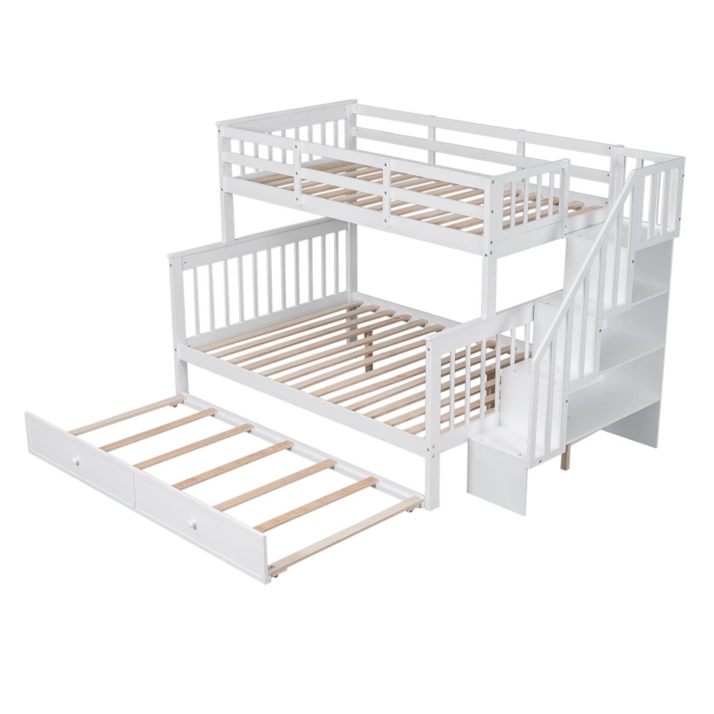 Bunk Bed With Twin Size Trundle, Storage And Guard Rail For Bedroom - The Sleep Loft - Online Mattress Showroom NYC