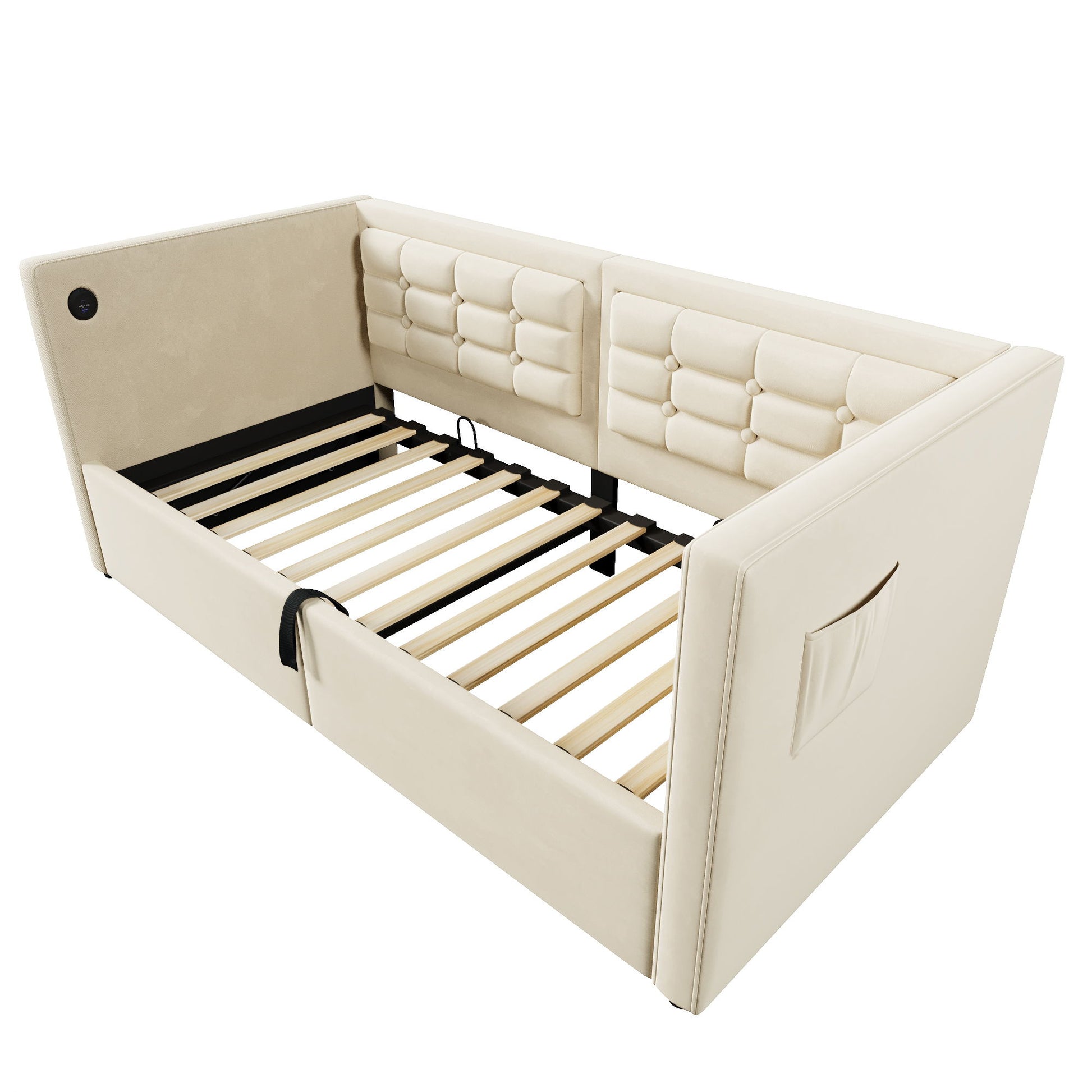 Upholstered Hydraulic Storage Daybed With USB & Type C Charging - The Sleep Loft - Online Mattress Showroom NYC