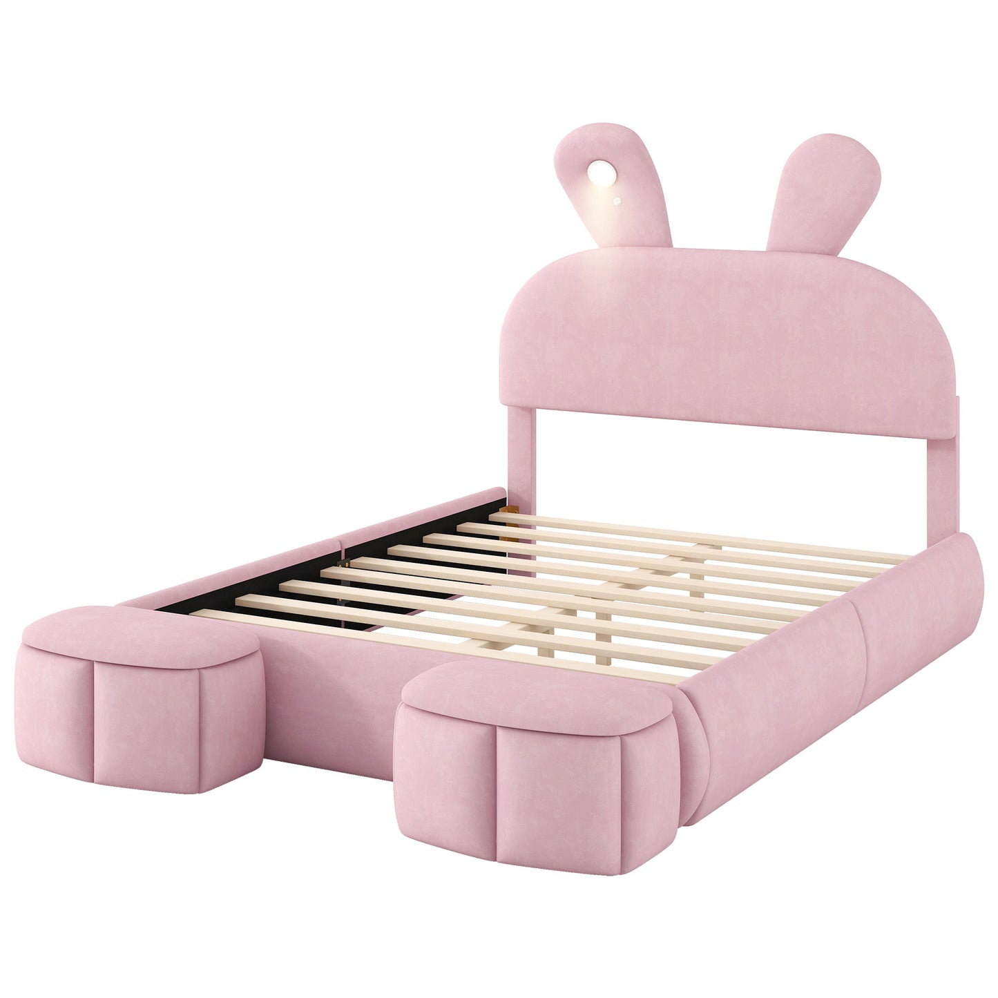 Full Upholstered Platform Bed With Cartoon Ears Headboard And LED Light - Pink - The Sleep Loft - Online Mattress Showroom NYC