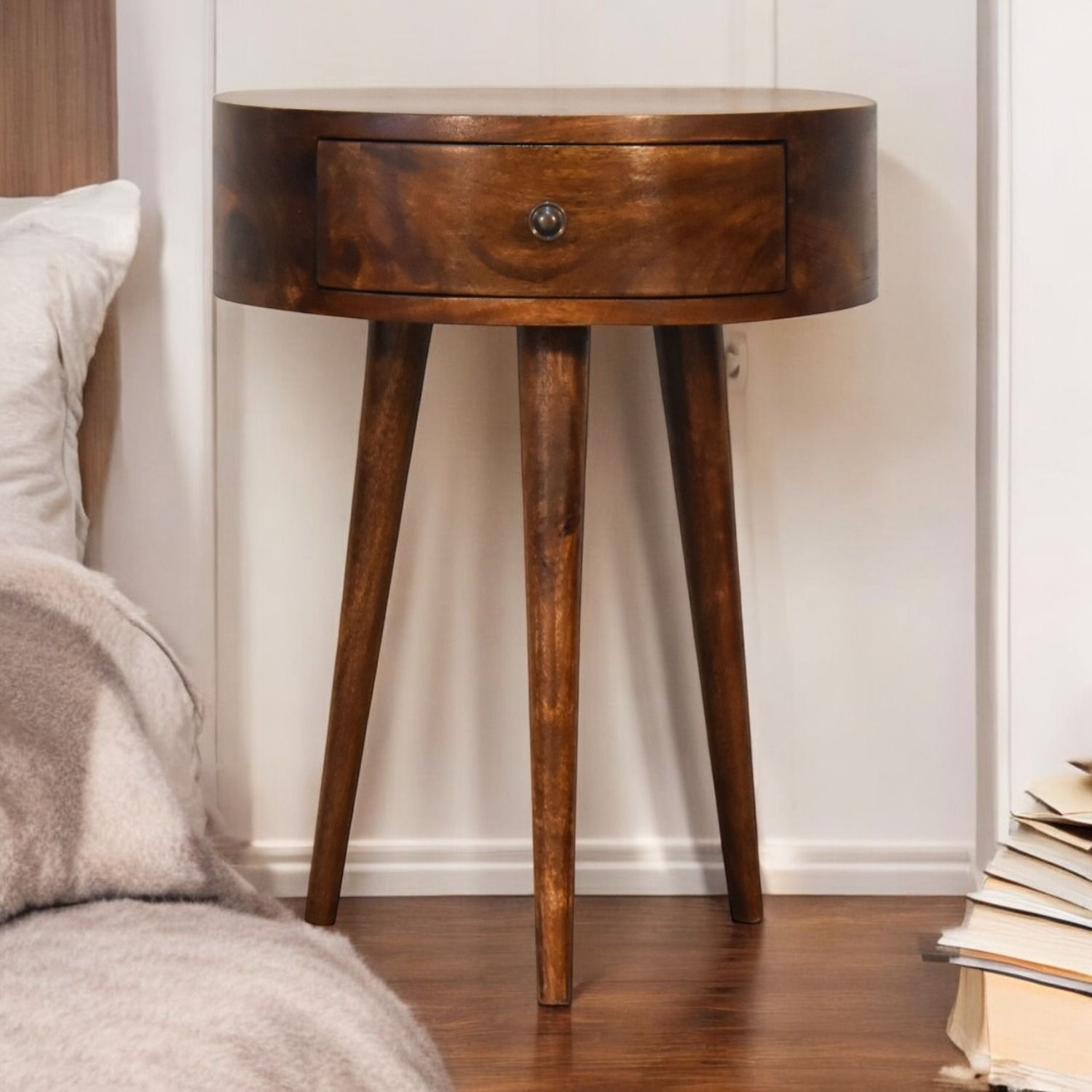 Semi Circle Nightstand - Chestnut - The Sleep Loft - Online Mattress Showroom NYC