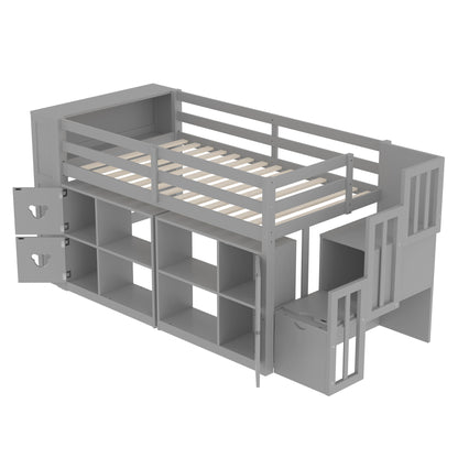 Loft Bed With Storage Cabinets, Staircase Drawers & LED Lights - The Sleep Loft - Online Mattress Showroom NYC