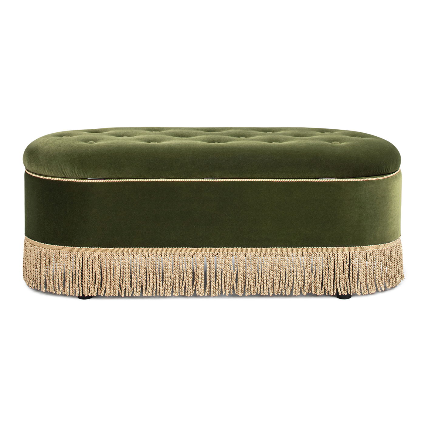 Melinda - Oval Tufted Bullion Fringe Storage Bench - The Sleep Loft - Online Mattress Showroom NYC