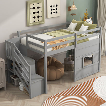 Loft Bed With Storage Staircase, Window & LED Light - The Sleep Loft - Online Mattress Showroom NYC